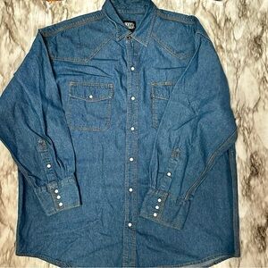 Key Denim Mens Sz 2XL Blue Jeans Long Sleeve Western Pearl Snap Two Pocket Shirt